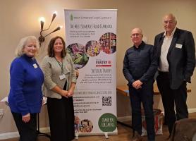 Ali Sanderson & Mike Flatley from the Food Cupboard with President Angela Murray-Clarke & Rtn Richard Perry